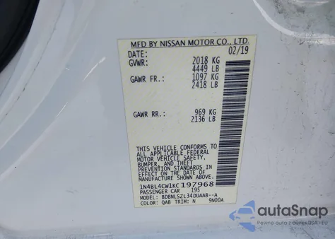 2019 Nissan Altima 2.5 Sr from USA, damaged, VIN 1N4BL4CW1KC197968
